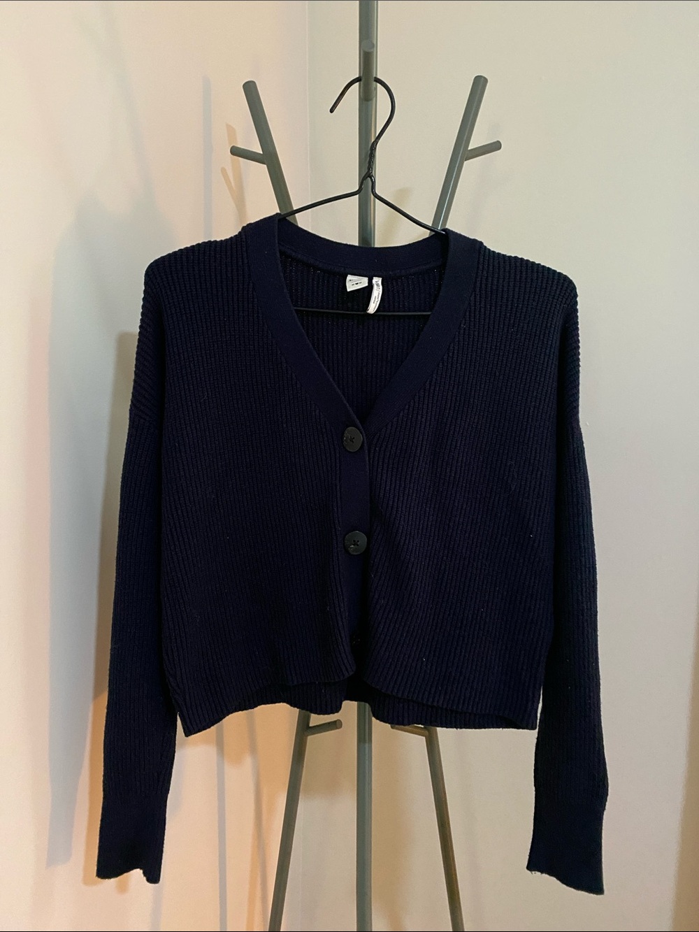 Simons Navy Ribbed V-Neck Button Cardigan